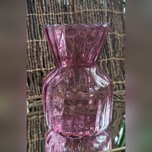 Pilgrim Glass Pink Cranberry Glass Vase Swirled Ruffled Top 6" Vintage 1968